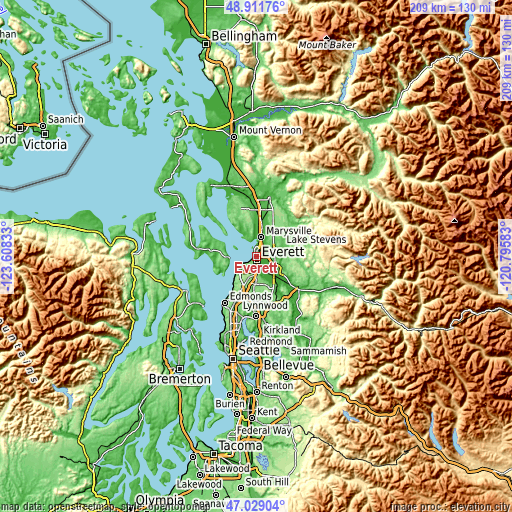 Topographic map of Everett