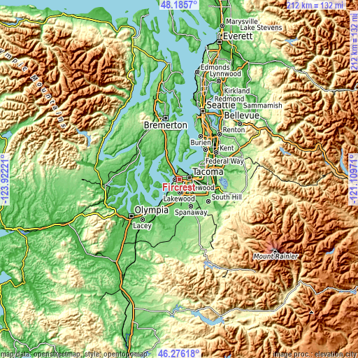 Topographic map of Fircrest