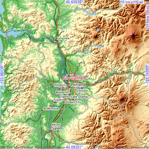 Topographic map of Five Corners