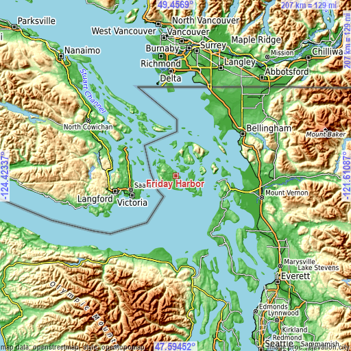 Topographic map of Friday Harbor