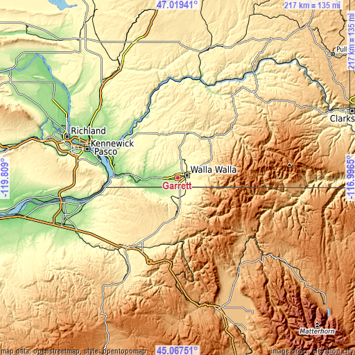 Topographic map of Garrett