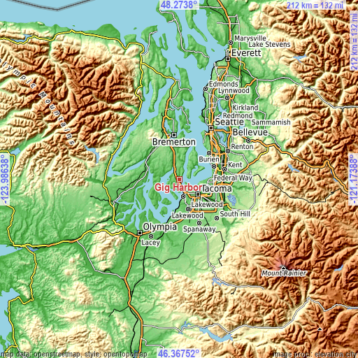 Topographic map of Gig Harbor