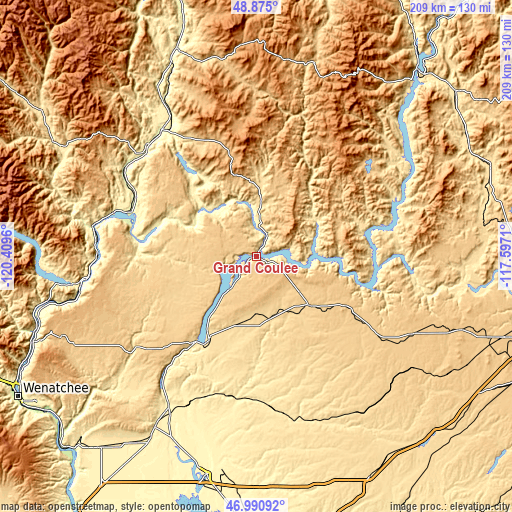 Topographic map of Grand Coulee