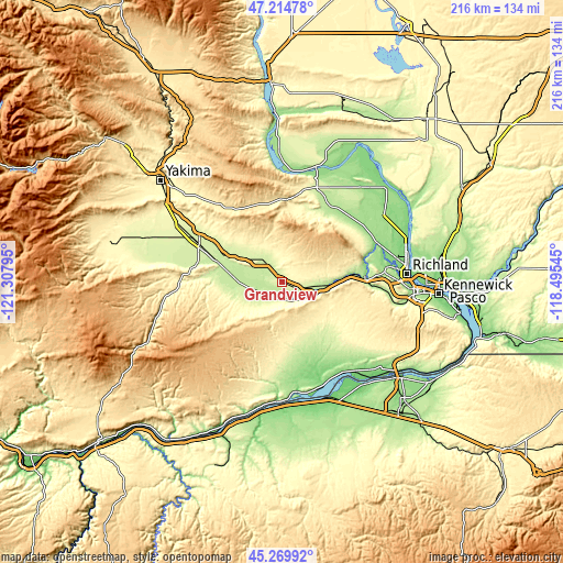 Topographic map of Grandview