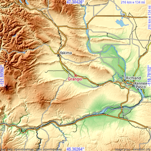 Topographic map of Granger