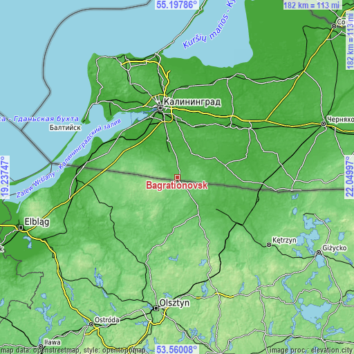 Topographic map of Bagrationovsk