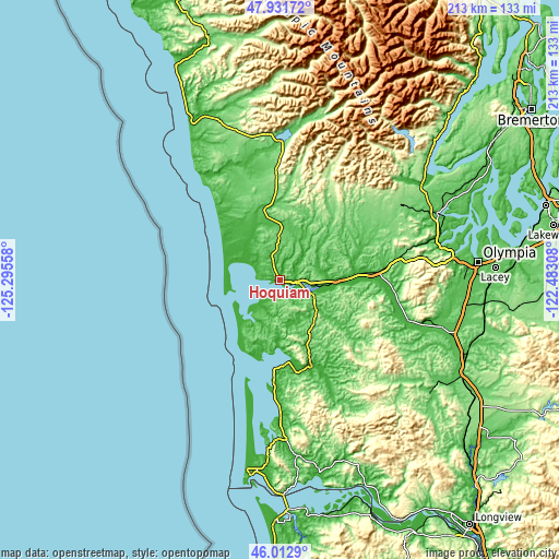 Topographic map of Hoquiam