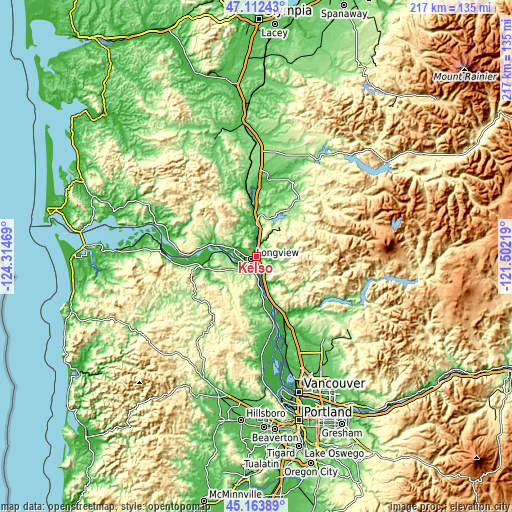 Topographic map of Kelso