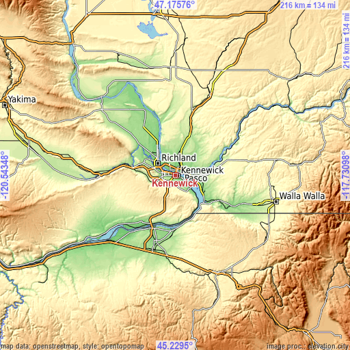 Topographic map of Kennewick