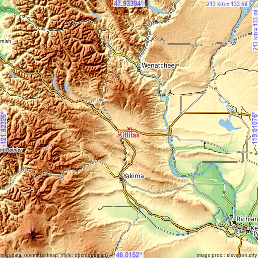 Topographic map of Kittitas