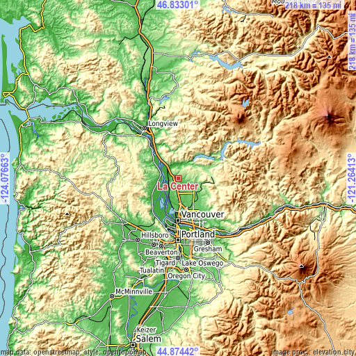 Topographic map of La Center