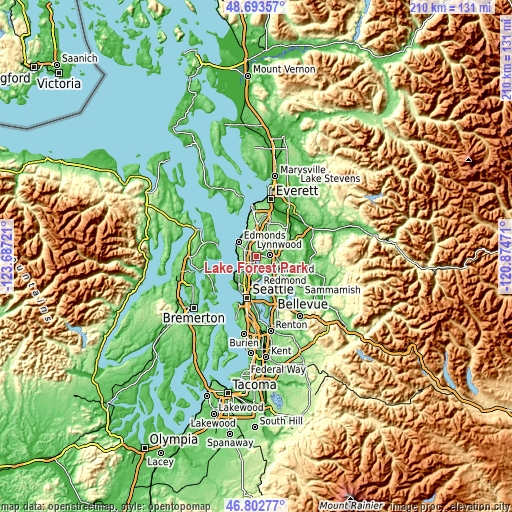 Topographic map of Lake Forest Park