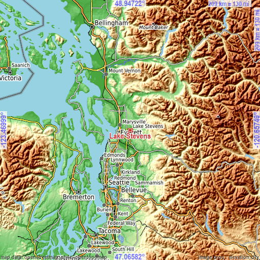 Topographic map of Lake Stevens