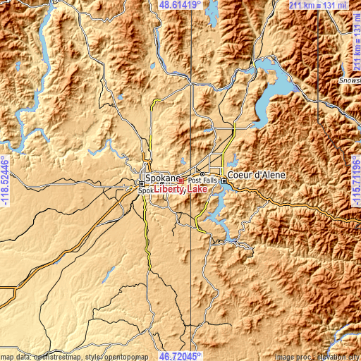 Topographic map of Liberty Lake