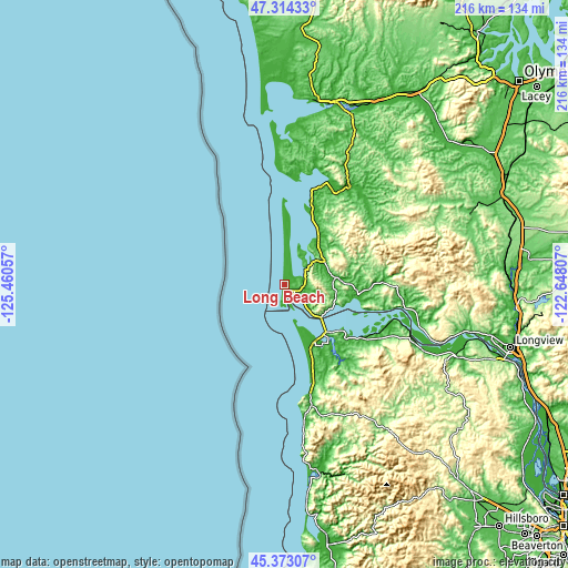 Topographic map of Long Beach