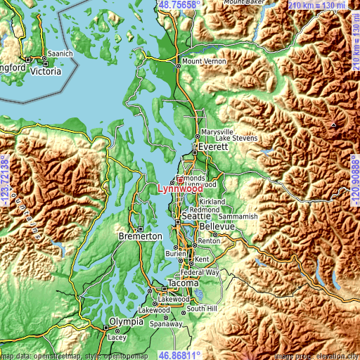 Topographic map of Lynnwood