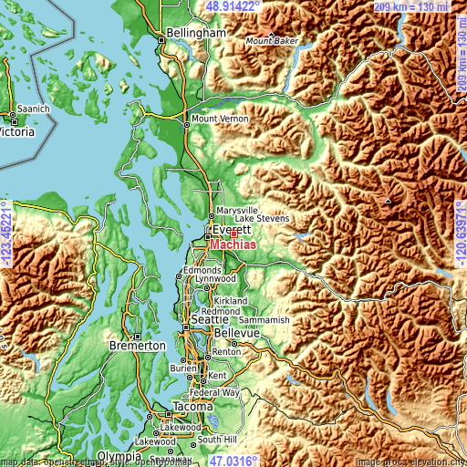 Topographic map of Machias