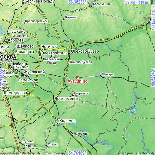 Topographic map of Avsyunino