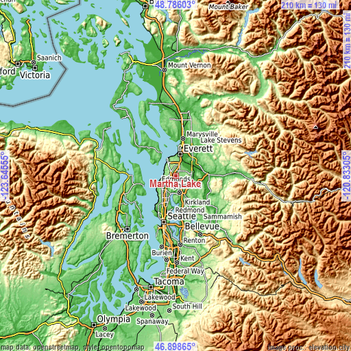 Topographic map of Martha Lake