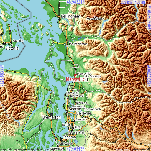 Topographic map of Marysville