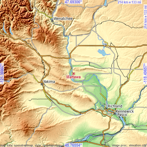 Topographic map of Mattawa