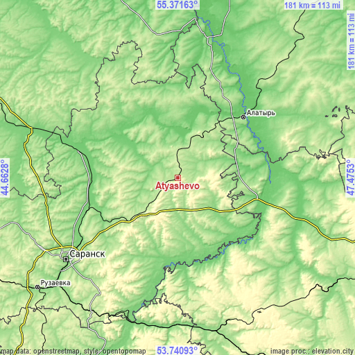 Topographic map of Atyashevo