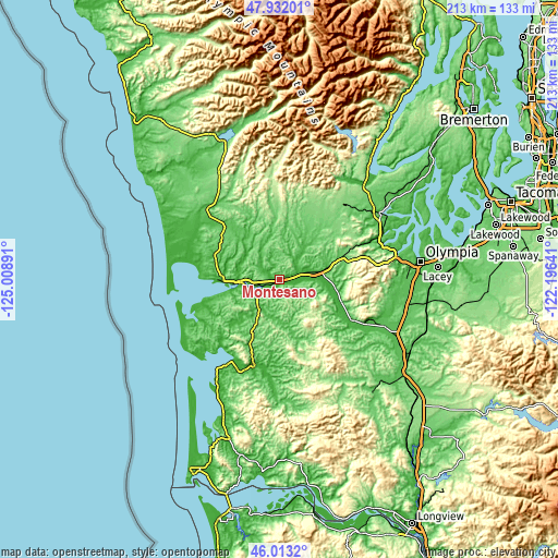 Topographic map of Montesano