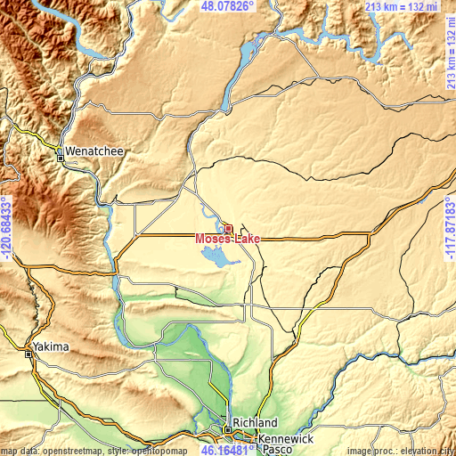 Topographic map of Moses Lake