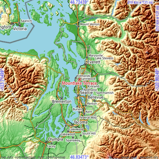 Topographic map of Mountlake Terrace