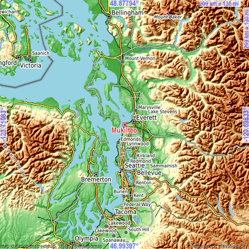 Topographic map of Mukilteo