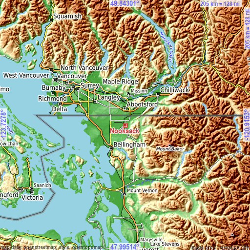 Topographic map of Nooksack