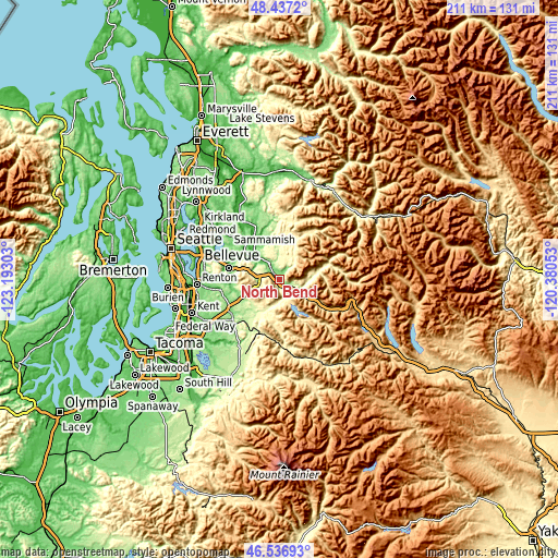 Topographic map of North Bend