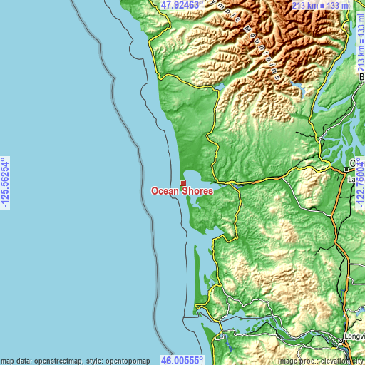 Topographic map of Ocean Shores