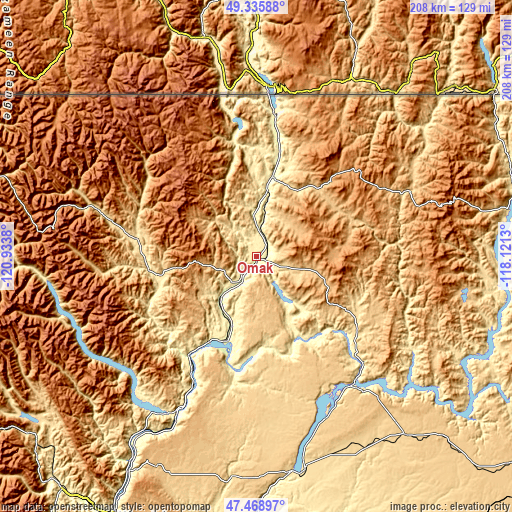 Topographic map of Omak