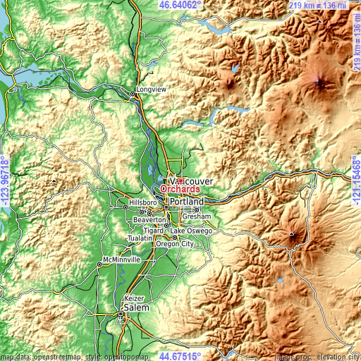 Topographic map of Orchards