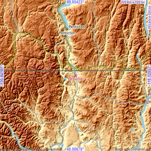 Topographic map of Oroville