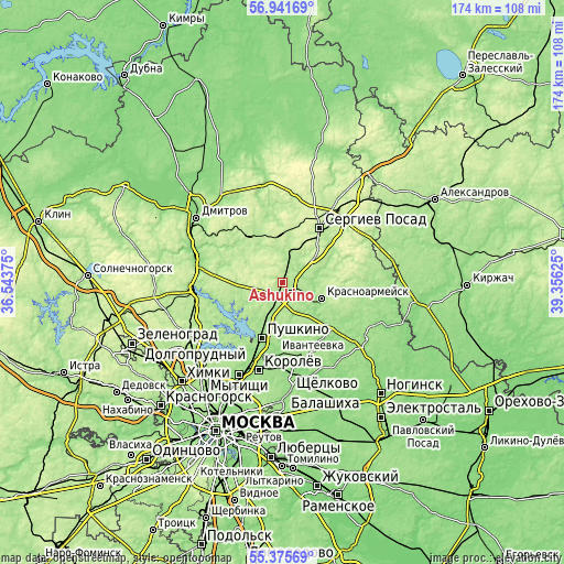 Topographic map of Ashukino