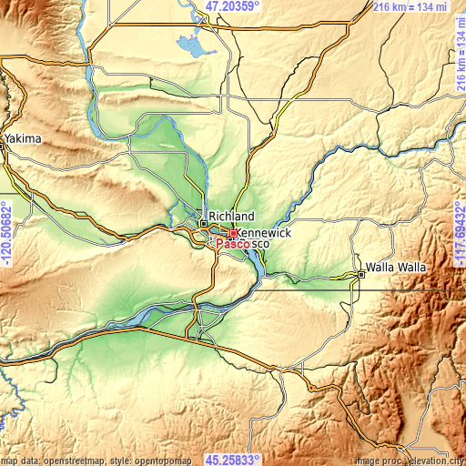 Topographic map of Pasco