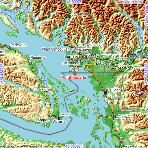 Topographic map of Point Roberts