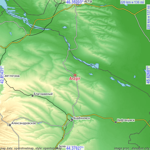 Topographic map of Arzgir