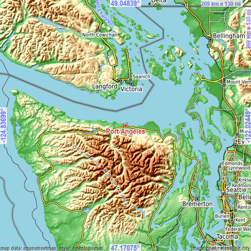 Topographic map of Port Angeles