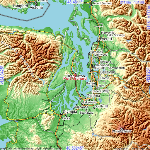 Topographic map of Port Orchard