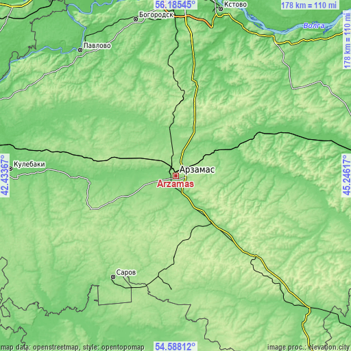 Topographic map of Arzamas