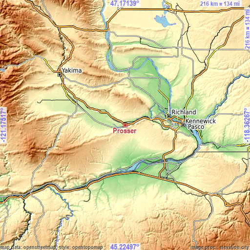 Topographic map of Prosser
