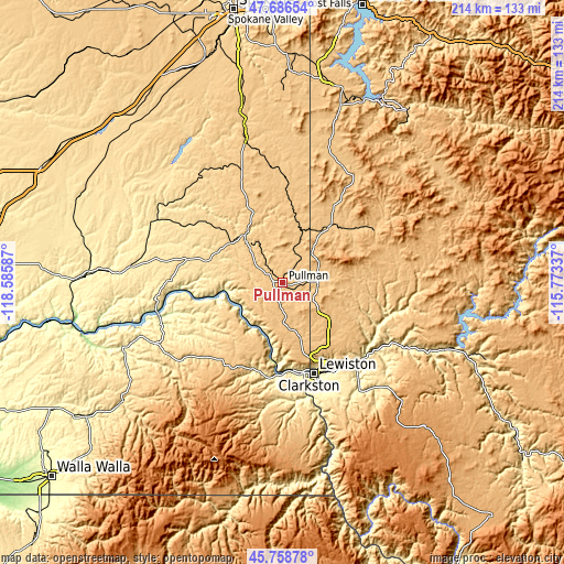 Topographic map of Pullman