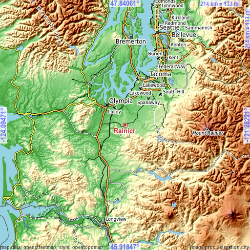 Topographic map of Rainier