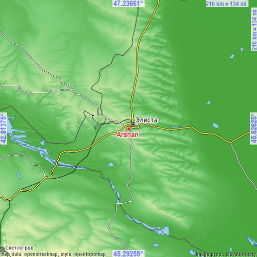 Topographic map of Arshan’