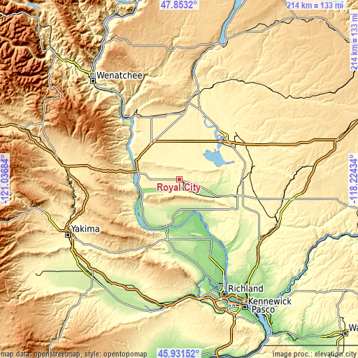 Topographic map of Royal City