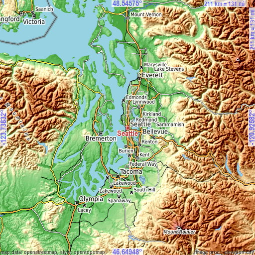 Topographic map of Seattle