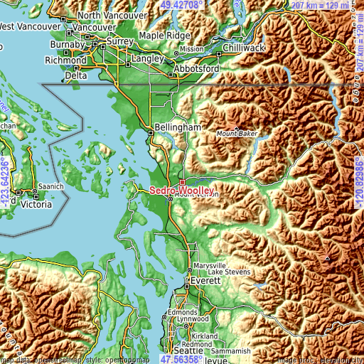 Topographic map of Sedro-Woolley